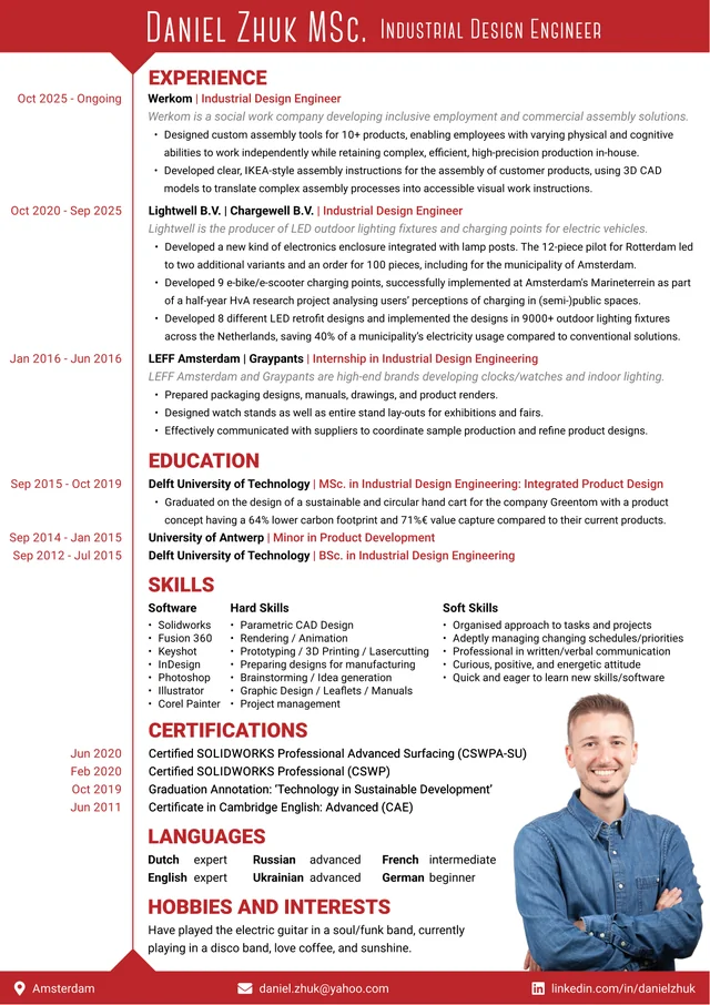 First page of Daniel Zhuk's CV