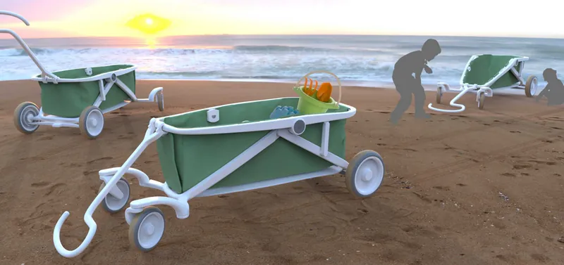 Greentom Go hand carts on a beach at sunset